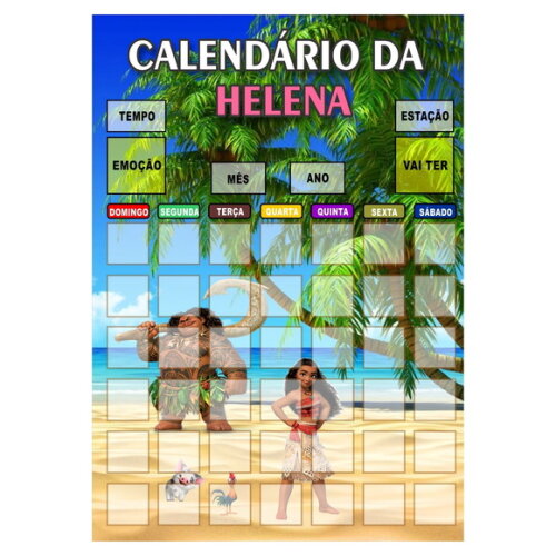 Calendário Mensal Vertical - Ímã - Personalizado -a3 - Moana