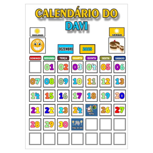 Calendário Mensal Vertical - Ímã -personalizado -a3 - Branco