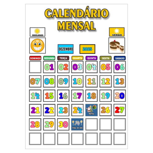 Calendário Mensal Vertical - Magnético - Grande - Branco