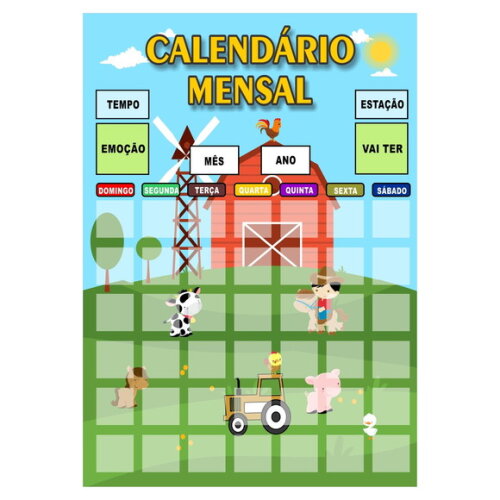 Calendário Mensal Vertical - Magnético - Grande - Fazendinha