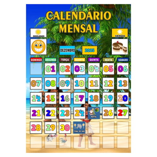 Calendário Mensal Vertical - Magnético - Grande - Moana