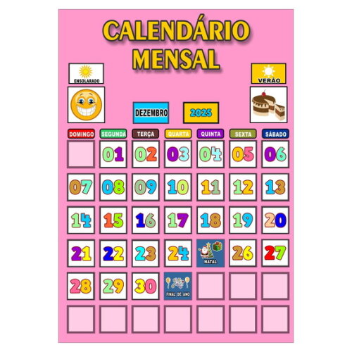 Calendário Mensal Vertical - Magnético - Grande - Rosa