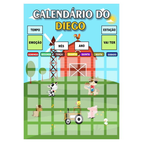 Calendário Mensal Vertical - Personalizado -ímã - Fazendinha