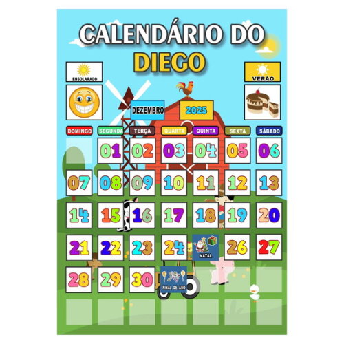 Calendário Mensal Vertical - Personalizado -ímã - Fazendinha