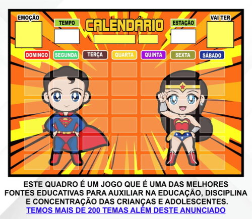 Calendário Montado Imã Infantil Superman e M. Maravilha Cute