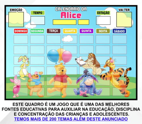 Calendário Montado Imã Personalizado Ursinho Pooh e Amigos