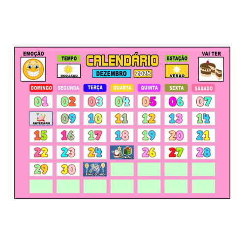 Calendário Montado Magnético (grande) - Fundo Rosa