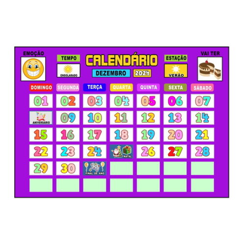 Calendário Montado Magnético (grande) - Fundo Roxo