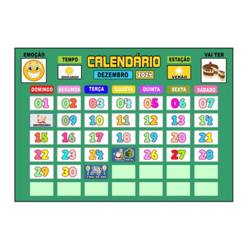 Calendário Montado Magnético (grande) - Fundo Verde