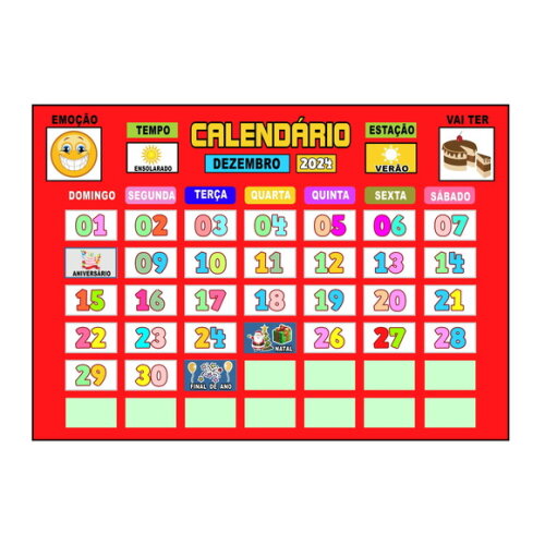 Calendário Montado Magnético (grande) - Fundo Vermelho