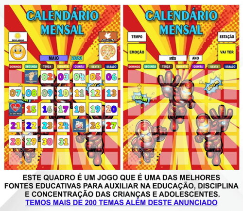 Calendário Montado Magnético Homem de Ferro Baby + Tags