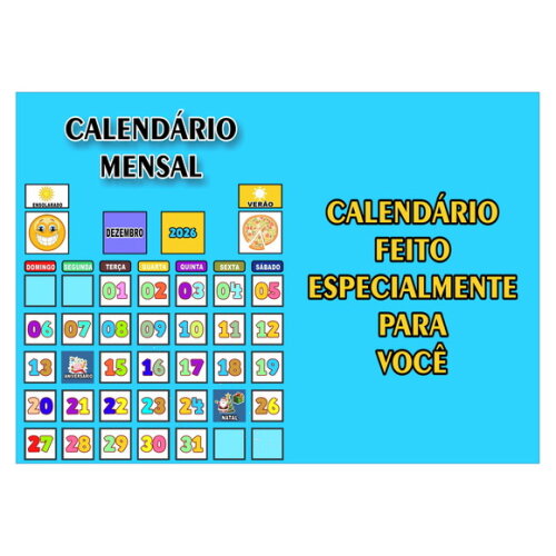 Calendário Montado Magnético Infantil - Azul