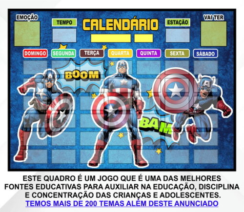 Calendário Montado Magnético Infantil - Capitão América 1