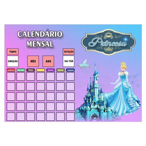 Calendário Montado Magnético Infantil - Cinderela