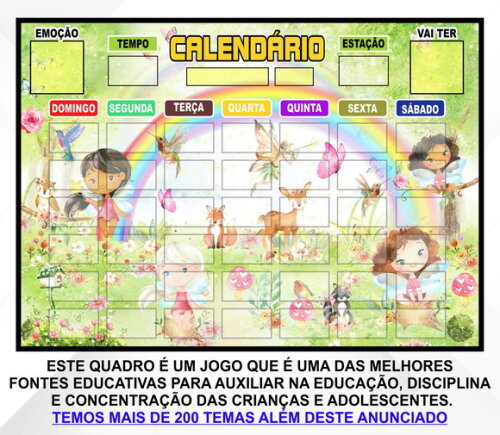 Calendário Montado Magnético Infantil - Fadas Aquarela