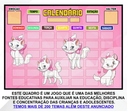 Calendário Montado Magnético Infantil - Gatinha Marie