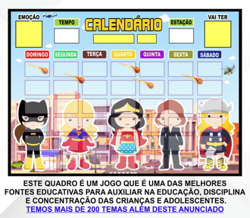 Calendário Montado Magnético Infantil - Heroínas Cute