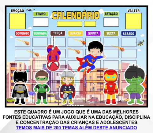 Calendário Montado Magnético Infantil - Heróis Cute 3