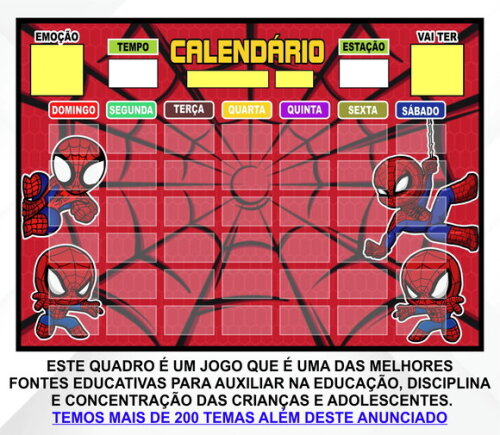 Calendário Montado Magnético Infantil - Homem Aranha Baby