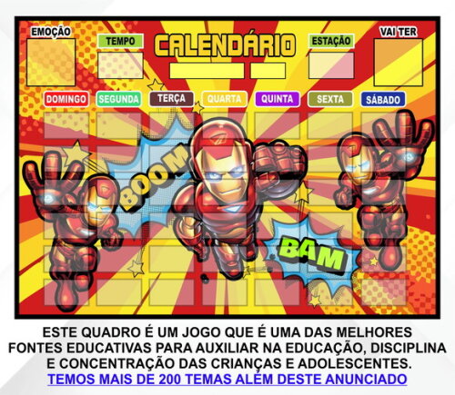 Calendário Montado Magnético Infantil - Homem de Ferro Baby