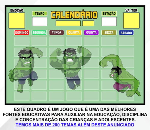 Calendário Montado Magnético Infantil - Hulk 1