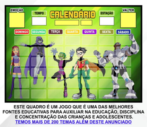 Calendário Montado Magnético Infantil - Jovens Titãs
