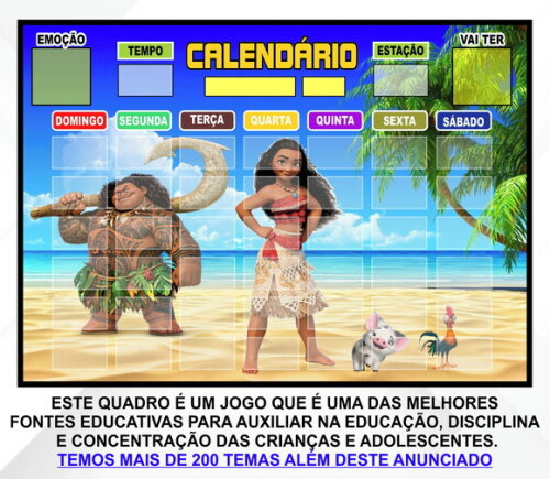 Calendário Montado Magnético Infantil - Moana