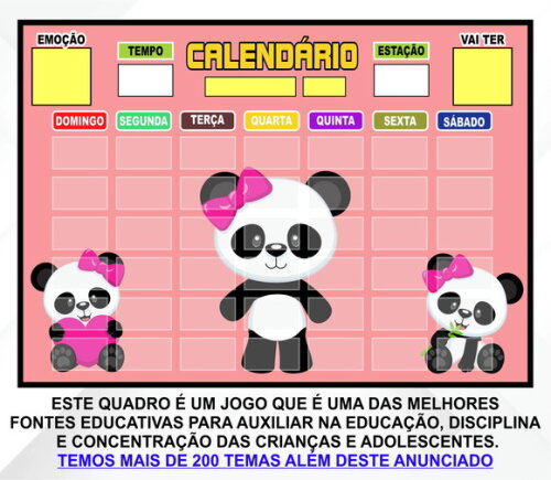 Calendário Montado Magnético Infantil - Panda Rosa