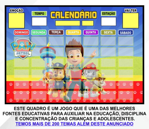 Calendário Montado Magnético Infantil - Patrulha Canina