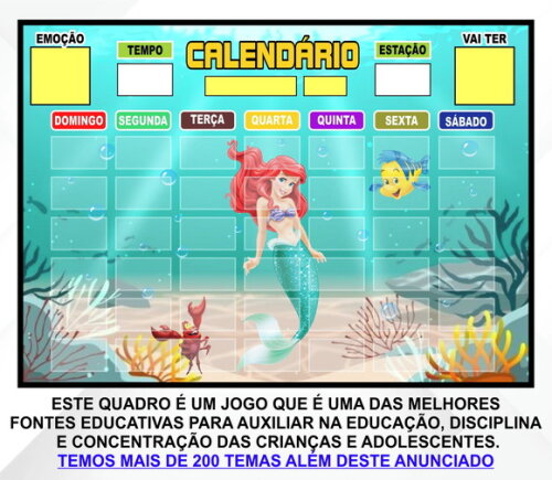 Calendário Montado Magnético Infantil - Pequena Sereia