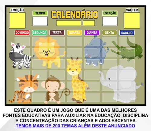 Calendário Montado Magnético Infantil - Safari Cute
