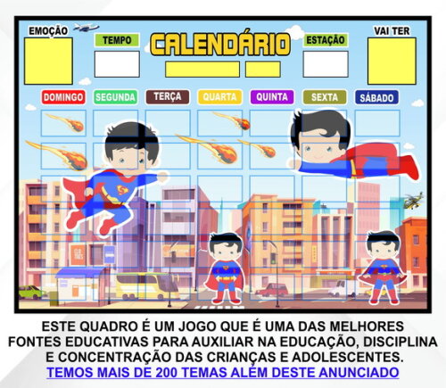 Calendário Montado Magnético Infantil - Superman Cute