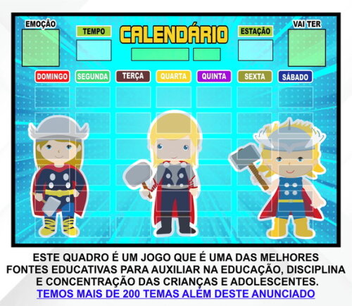 Calendário Montado Magnético Infantil - Thor Cute