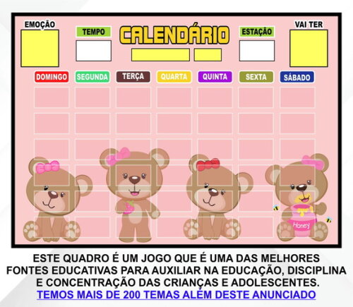 Calendário Montado Magnético Infantil - Ursinha Rosa