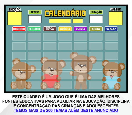 Calendário Montado Magnético Infantil - Ursinho Menino