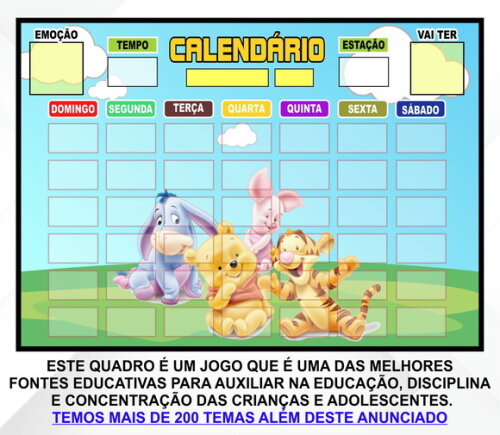 Calendário Montado Magnético Infantil - Ursinho Pooh Baby