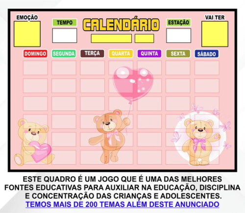 Calendário Montado Magnético Infantil - Ursinho Rosa
