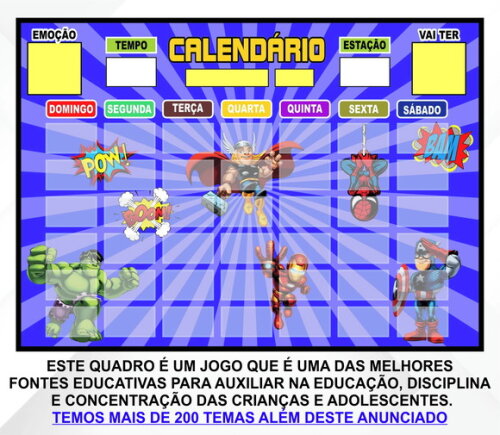 Calendário Montado Magnético Infantil - Vingadores Cute