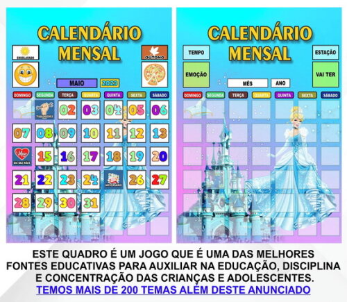 Calendário Montado Magnético Infantil Cinderela + Tags