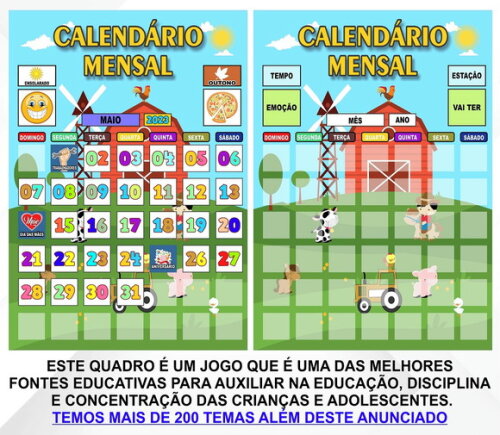 Calendário Montado Magnético Infantil Fazendinha + Tags