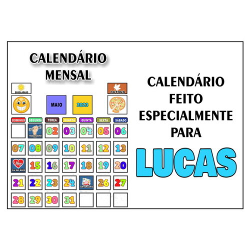 Calendário Montado Magnético Infantil Personalizado - Branco