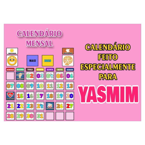 Calendário Montado Magnético Infantil Personalizado - Rosa