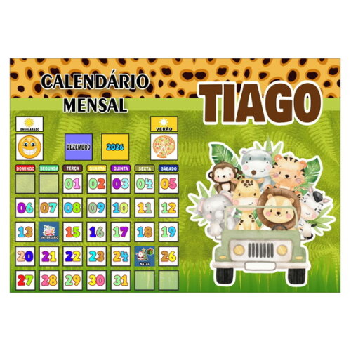 Calendário Montado Magnético Infantil Personalizado - Safari