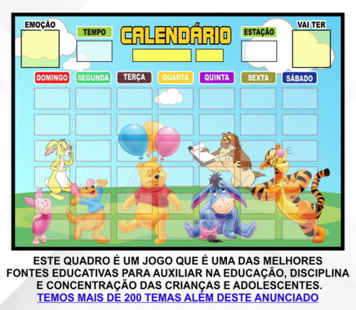 Calendário Montado Magnético Infantil Ursinho Pooh e Amigos