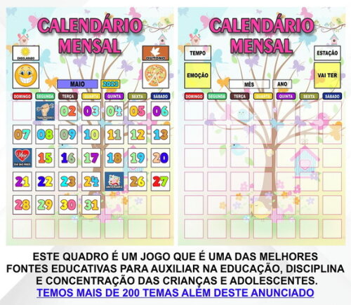 Calendário Montado Magnético Jardim Encantado + Tags