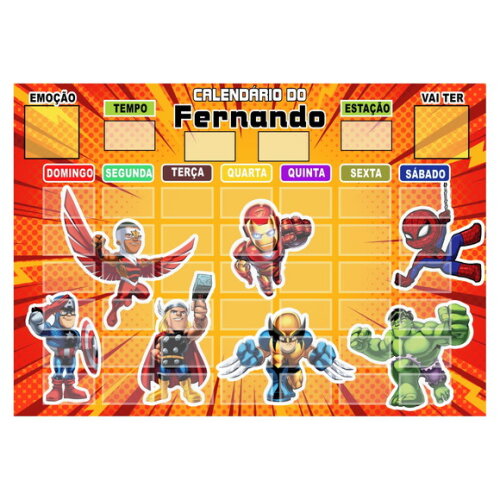 Calendário Montado Personalizado em Metal Magnético - Heróis