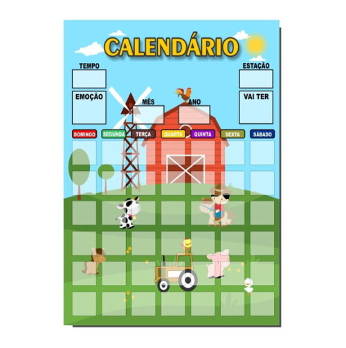 Calendário Organizador Educativo + Caneta Imã Fazendinha