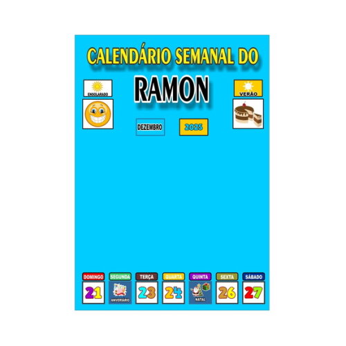 Calendário Semanal Vertical - Ímã - Personalizado- A3 - Azul