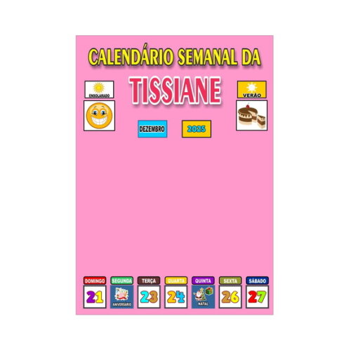 Calendário Semanal Vertical - Ímã - Personalizado- A3 - Rosa
