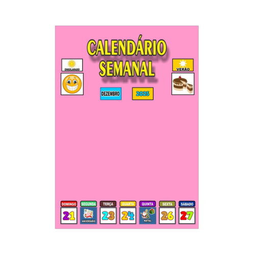 Calendário Semanal Vertical - Magnético - Grande - Rosa